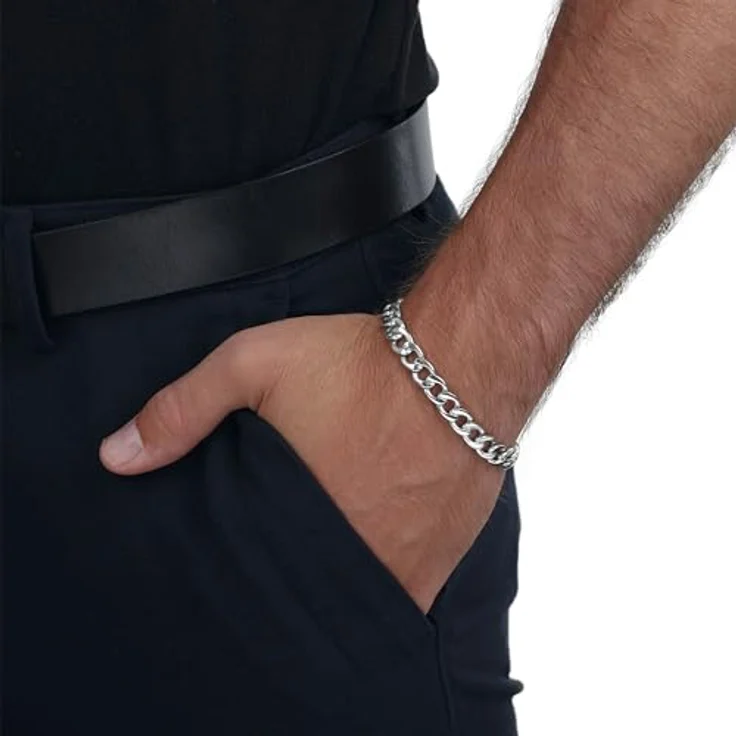 Amor Edelstahl Armband Herren, 21,5 cm, grobgliedriges Design, Silber, in Schmuck Geschenk Box – Bild 2