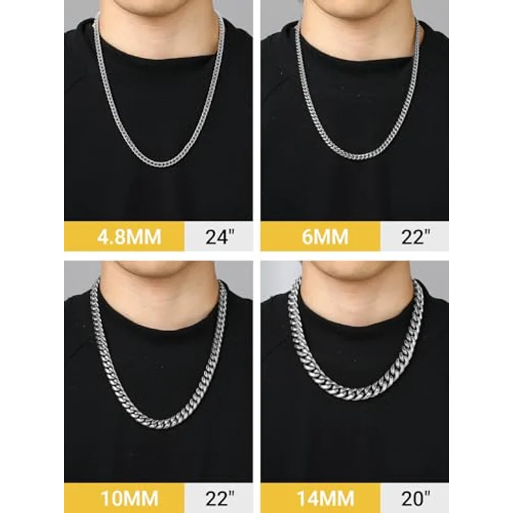 PROSTEEL Panzerkette 14mm Herren Halskette aus Edelstahl, 55cm lange kubanische Gliederkette im Hip-Hop Street Style, silber – Bild 3