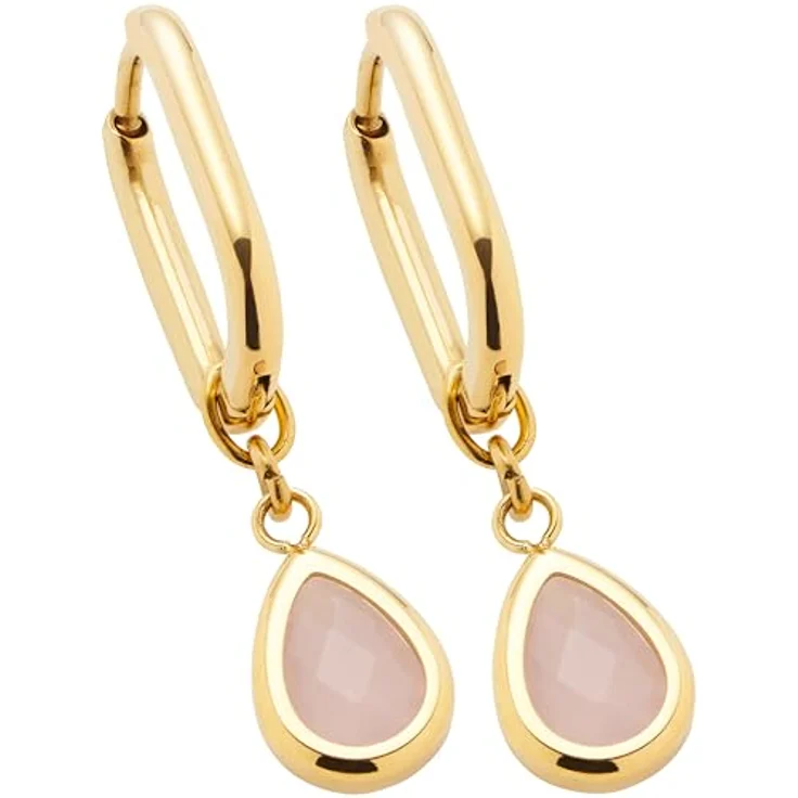 JEWELS BY LEONARDO Ohrringe Ciao Rosy, 1 Paar Ohr-Hänger aus goldfarbenem Edelstahl mit tropfenförmigem rosa Stein, allergikerfreundlich und robust, Geschenkschachtel, 2,8 x 0,3 x 1 cm – Bild 1