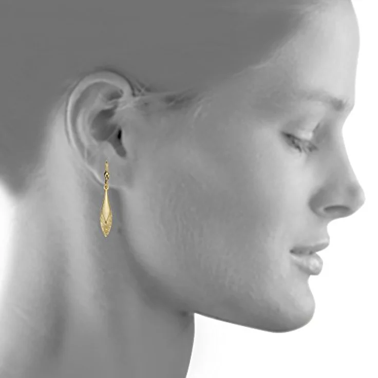 Fascination by Ellen K. Damen-Hängeohrringe 9 k (375) Gelbgold, edel bearbeitete Oberfläche, sehr leicht, angenehmer Tragekomfort, wunderschönes Funkeln – Bild 3