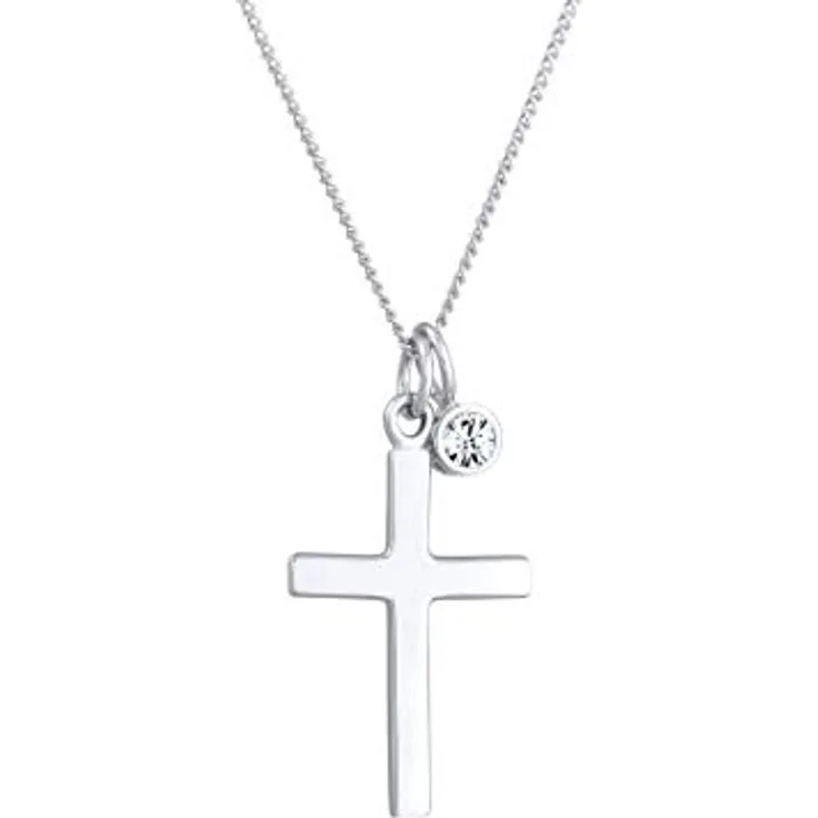 Elli Halskette Damen Kreuz Anhänger, 925 Sterling Silber mit Swarovski Kristall, zeitloses Design