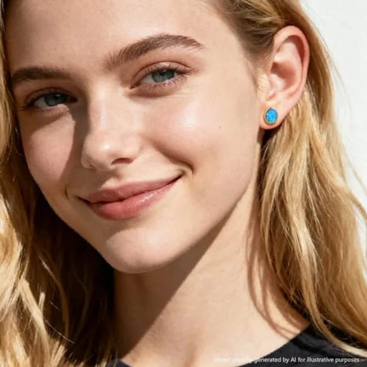 Jiahanzb Opal Ohrringe, 925 Sterling Silber Ovalschliff, Blaue Hypoallergene Ohrstecker 7 mm Vergoldet für Damen – Bild 4