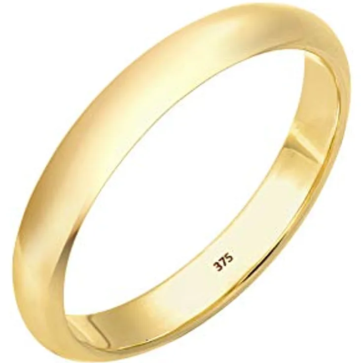 Elli PREMIUM Ring Damen Ehering Klassisch aus 375 Gelbgold, handgefertigt, anlaufgeschützt, hochglanzpoliert