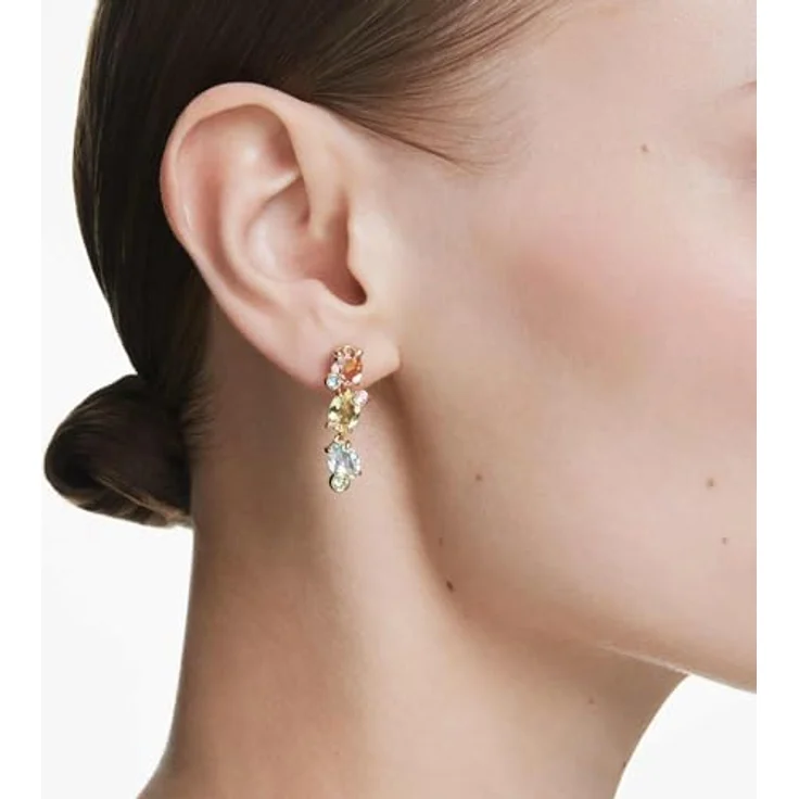 Swarovski Gema Drop-Ohrhänger, Paar Ohrstecker mit bunten Swarovski® Kristallen in Goldlegierungsschicht – Bild 5
