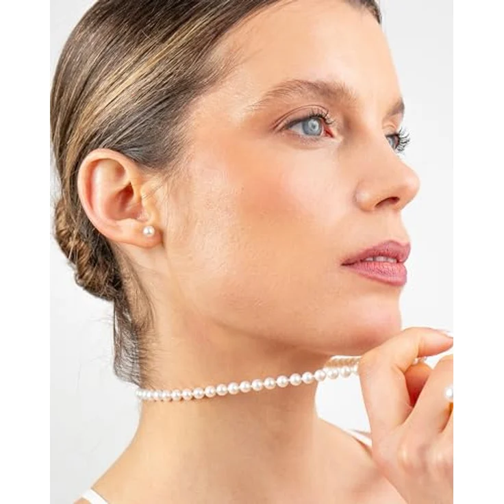 SECRET & YOU Perlenohrringe Damen, Süßwasser Zuchtperlen Knopfperle, Ohrstecker 925 Sterling Silber, 10 Größen von 4 mm bis 13 mm – Bild 5