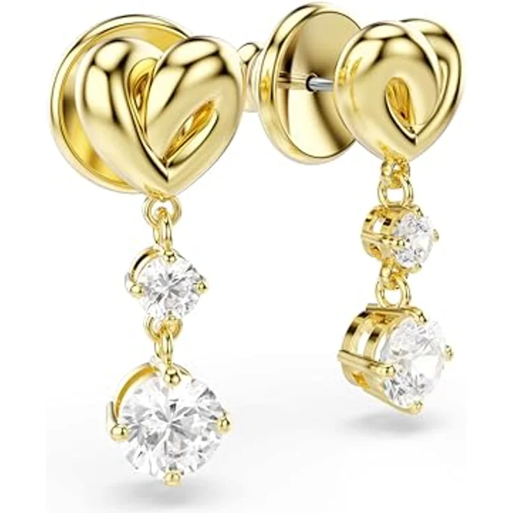 Swarovski Lifelong Drop-Ohrhänger, Herzmotiv mit rundgeschliffenen Swarovski Zirconia, Weiß, Goldlegierungsschicht – Bild 3