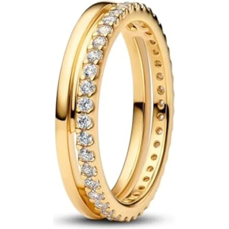 PANDORA Damen-Ring Doppelband, goldfarben mit Zirkonia, Ringgröße 50/15,9
