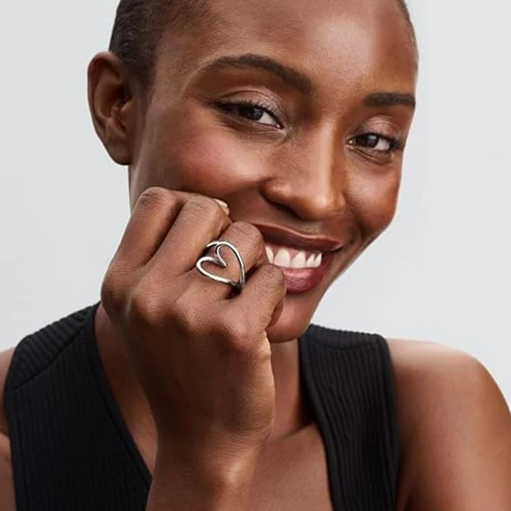PANDORA Essence Organisch Geformtes Herz Ring, aus Sterling Silber, Größe 52, offenes Design mit modernem Statement – Bild 3