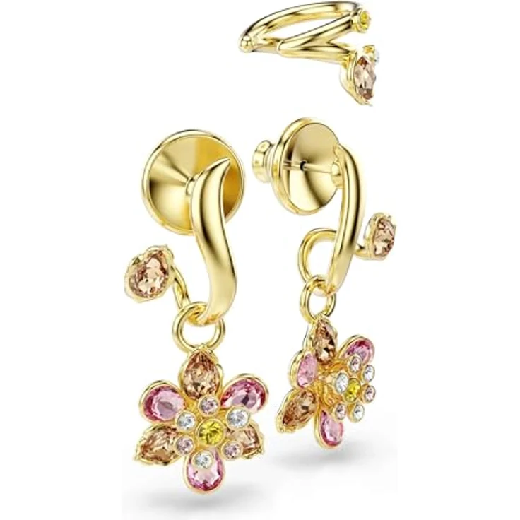 Swarovski Idyllia Ohrringe, mehrfarbiges und vergoldetes Set mit zwei Ohrringen und einer Ohrspange, Kristallblumen in verschiedenen Schliffen, Größe: 2 x 1.3 cm – Bild 3