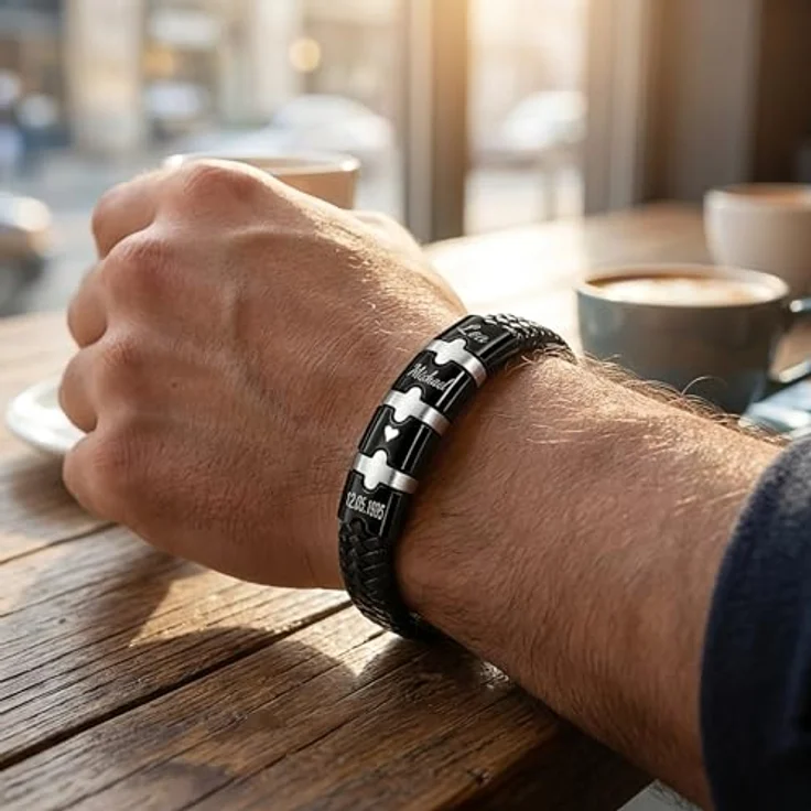 Q UNIQAL | Personalisiertes Lederarmband mit Gravur "SHAPE", Unisex, echtem Rindsleder, Magnetverschluss, 23 cm, handgemacht in Germany, inkl. Geschenkbox – Bild 3