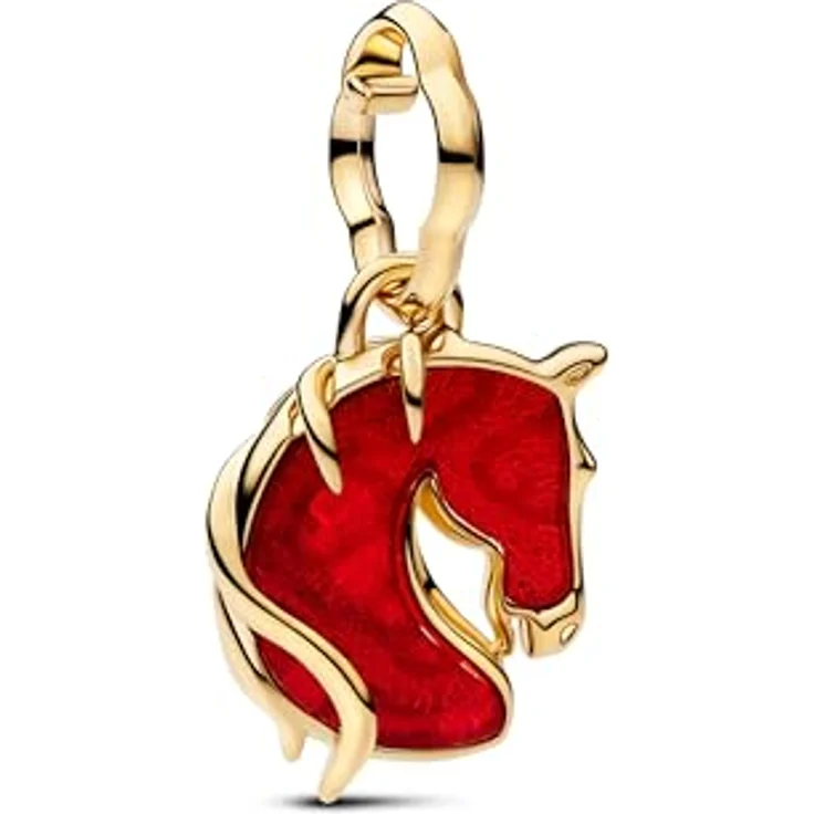 PANDORA Charm-Anhänger Rotes Feuer-Pferd, goldfarbenes Pferdemotiv – Bild 2
