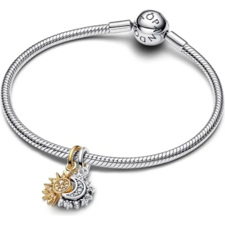 Pandora Charm „Sonne & Mond“ 763585C01, Freundschafts-Anhänger aus vergoldetem Metall und Sterling Silber, mit Zirkonia-Besatz – Bild 6