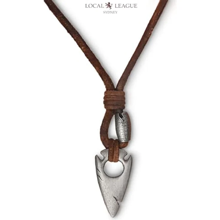 LOCAL LEAGUE Herren-Leder-Halskette 'OCEAN HUNTERS', Pfeilspitze Metallanhänger, braune Rindsleder Kordel, 55 cm, ideal für Strand, Festivals und Freizeit – Bild 5
