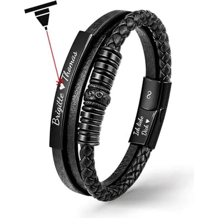 Q UNIQAL STORE GERMANY UNIQAL Personalisiertes Lederarmband mit Gravur "SHAPE", Unisex, Magnetverschluss, handgemacht, verfügbar in 19/21/23 cm, echtes Rindsleder, Geschenkbox inklusive