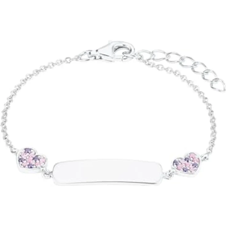 Prinzessin Lillifee Silberarmband mit Herzen, Zirkonia in Flieder und Rosa,925er Sterling Silber mit Rhodiumbeschichtung