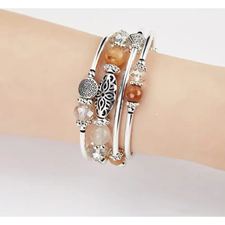 FULU AUTUMN Damen Boho Wickelarmband, mehrschichtiges Perlenarmband aus kristallglas in Braun, Schmuckgeschenk für Frauen zum Geburtstag und Muttertag – Bild 5