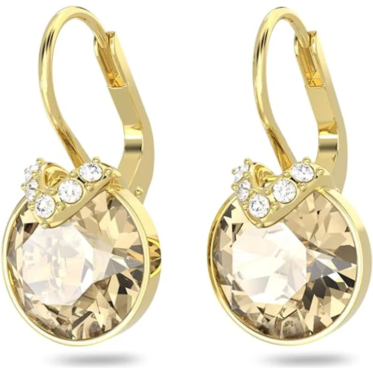 Swarovski Bella V Drop-Ohrhänger, Vergoldete Ohrringe mit Facettiertem Mittelelement und Klaren Swarovski Kristallen – Bild 3