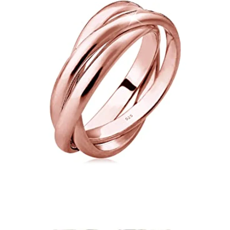 Elli Ring Damen Wickel Trio Basic, 925 Sterling Silber rosévergoldet, handgefertigt, anlaufgeschützt