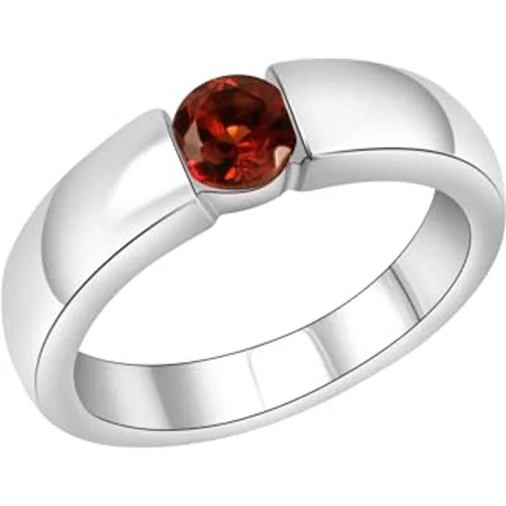 Jamelli Damen Ring 925/- Sterling Silber Glänzend mit Echten Granat, Silbergrau, Anlaufgeschützt – Bild 1