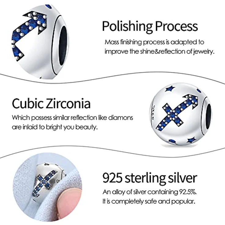 TINSLO Damen Charm Anhänger Sternzeichen, 925 Sterling Silber, 12 Sternbilder Charms Beads, kompatibel mit Pandora Armbändern und Halsketten – Bild 4