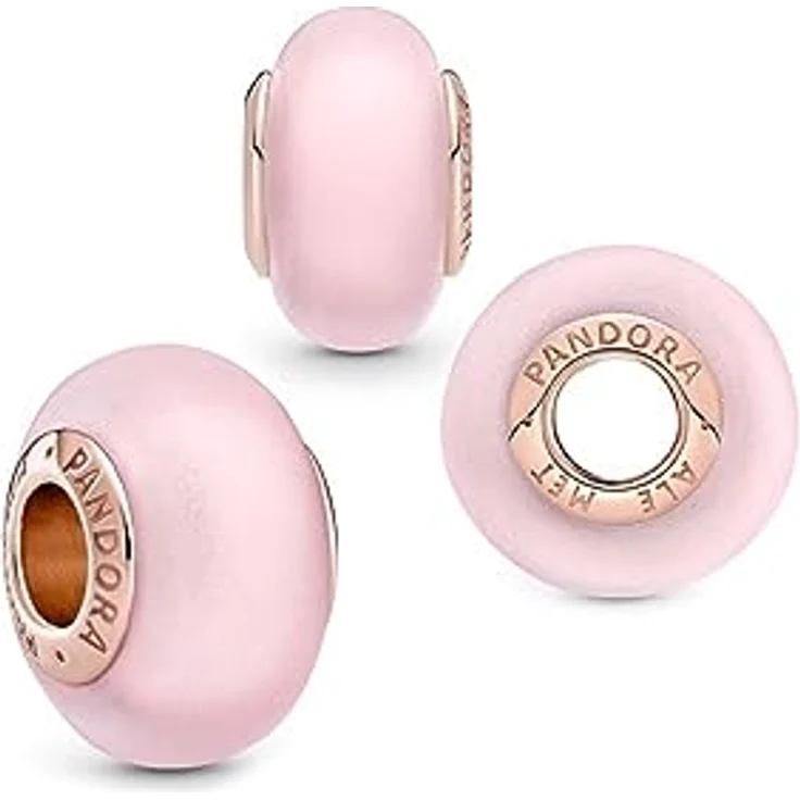 Pandora 789421C00 Bead-Charm Muranoglas, matt rosa, aus der Moments Kollektion, roségold plattiert, Größe 14 x 8 mm – Bild 2