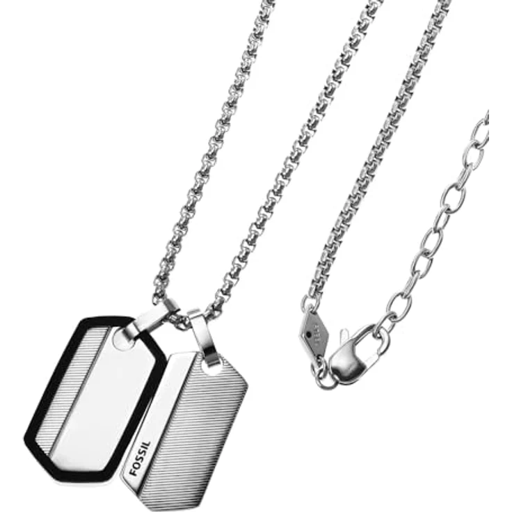 FOSSIL Herrenhalskette aus Edelstahl mit Karabinerverschluss, Dog Tag, Silber und Schwarz – Bild 3