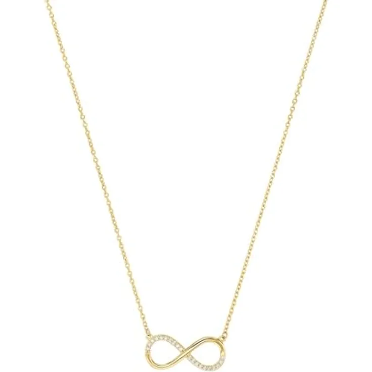 Amor Damen Halsschmuck Kette mit Anhänger, 375 Gelbgold, Infinity Design mit synthetischen Zirkonia, Längenverstellbar 42+3 cm, in Schmuck Geschenk Box, 2014306