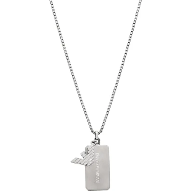 Emporio Armani Edelstahl-Halskette für Herren, Karabinerverschluss, glänzendes Silber, gebürstetes Finish – Bild 1