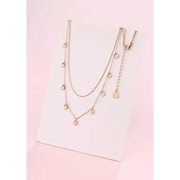 Happiness Boutique Damen Kreis Kette, Mehrreihige Halskette aus Edelstahl in 18K Rosegold, 41-42 cm mit Plättchen Anhängern, 100% anlaufgeschützt und wasserdicht – Bild 2