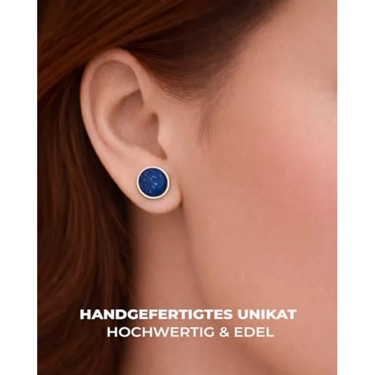 PURAJA Lapislazuli Ohrstecker, 925 Sterling Silber, handgefertigte Damen Edelstein Ohrringe für Allergiker, 10mm – Bild 5