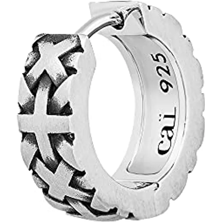 caÏ Herren Single-Ohrring 925/- Sterling Silber, 1,4cm, Matt Silbergrau, inkl. Etui