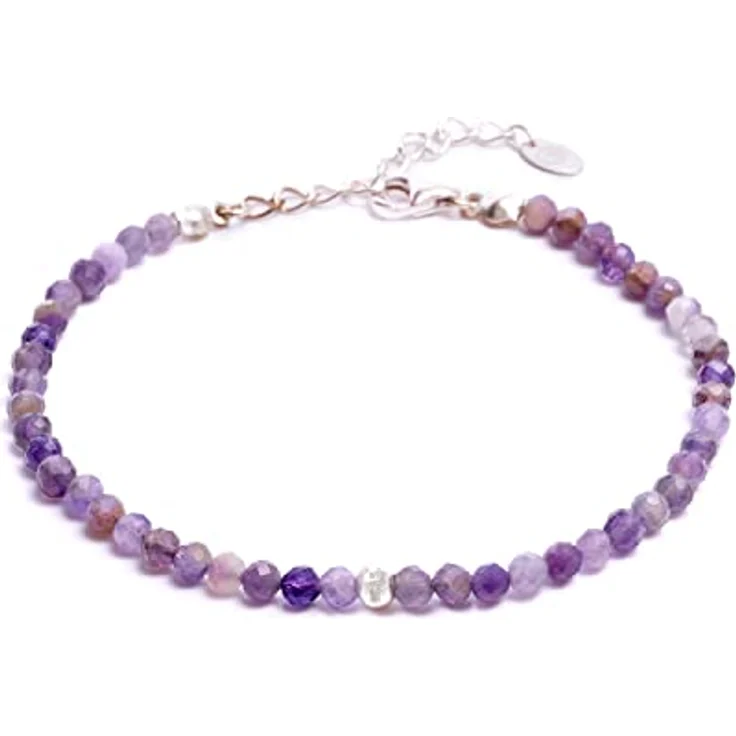 BERGERLIN Amethyst Armband lila mit 925 Sterling Silberperle, facettiertes Perlenarmband Größe XS-S, handmade und verstellbarer Verschluss – Bild 1