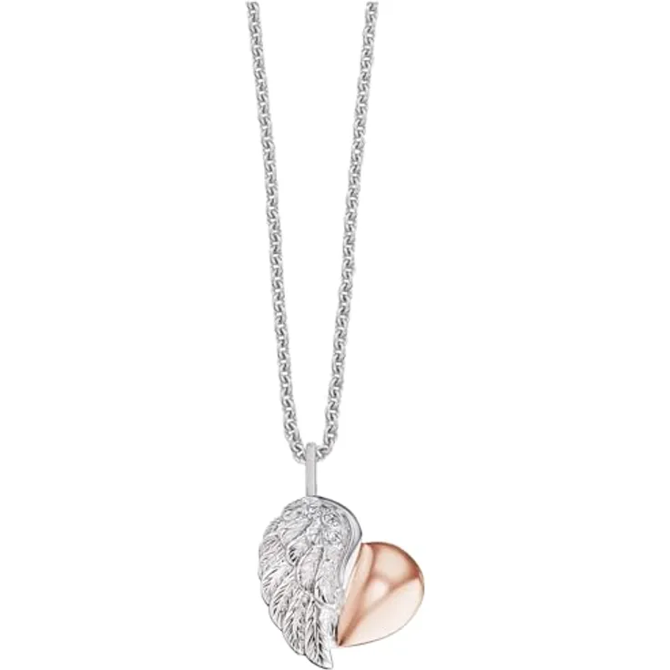 Engelsrufer Damen Halskette ERN-LILHEARTWING-BI, Sterling Silber mit Herzflügel-Anhänger, Zirkonia, Roségold-Beschichtung, verstellbare Länge, nickelfrei, Allergiker-geeignet