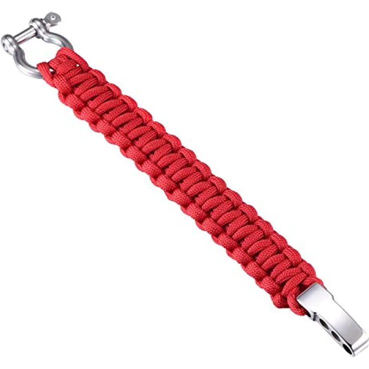 DonDon Herren Survivalarmband Paracord Outdoor Armband, geflochten, rot, Edelstahlverschluss, längenverstellbar, 2,5 m Seil entflochten