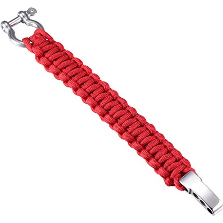 DonDon Herren Survivalarmband Paracord Outdoor Armband, geflochten, rot, Edelstahlverschluss, längenverstellbar, 2,5 m Seil entflochten – Bild 1