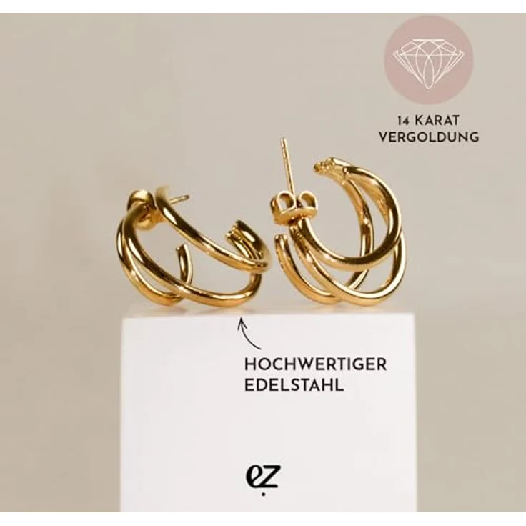 Echtzeit Creole Modern Lines, 3in1-Ohrringe aus Edelstahl mit 14K Vergoldung, wasserfest & hautfreundlich, roségold, 2,2 cm – Bild 4