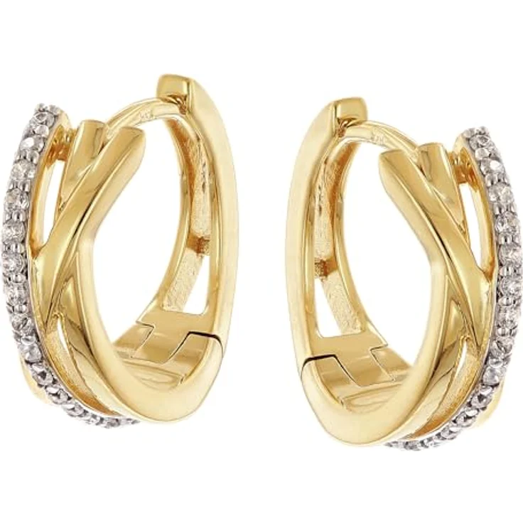trendor Damen-Ohrringe Klapp-Creolen Gold 333/8K mit Zirkonia, 14 mm Außendurchmesser, edles Geschenkset – Bild 2