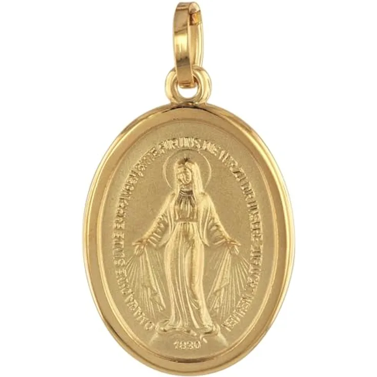 trendor Milagrosa Anhänger Gold 750 (18 Karat) 25 x 14 mm, Madonna Medaille aus Echtgold für Damen und Herren, beidseitige Prägung