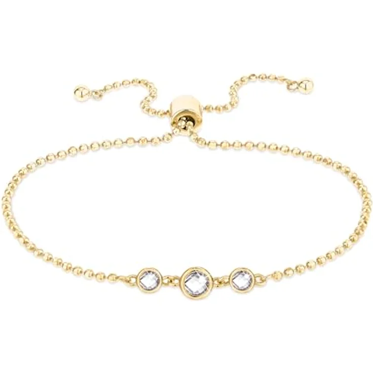 Tamaris Armband TJ-0607-B-22, 925er Silber IP Gold, 22 cm mit drei runden Steinen und Zugbandverschluss – Bild 1