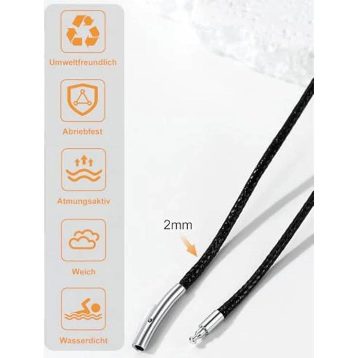 Richsteel Lederkette Herren Halskette, Schwarz/Braun, 2/3mm breit, mit 316L Edelstahlverschluss, Länge 40-76cm, ideal als Männergeschenk – Bild 4