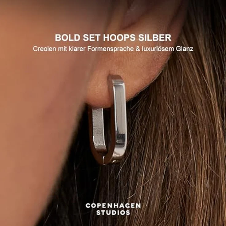 COPENHAGEN STUDIOS Bold Hoop Creolen Set, silber, Damenohrringe aus poliertem Edelstahl, wasserfest, hautfreundlich, Klappverschluss, 18 mm – Bild 2