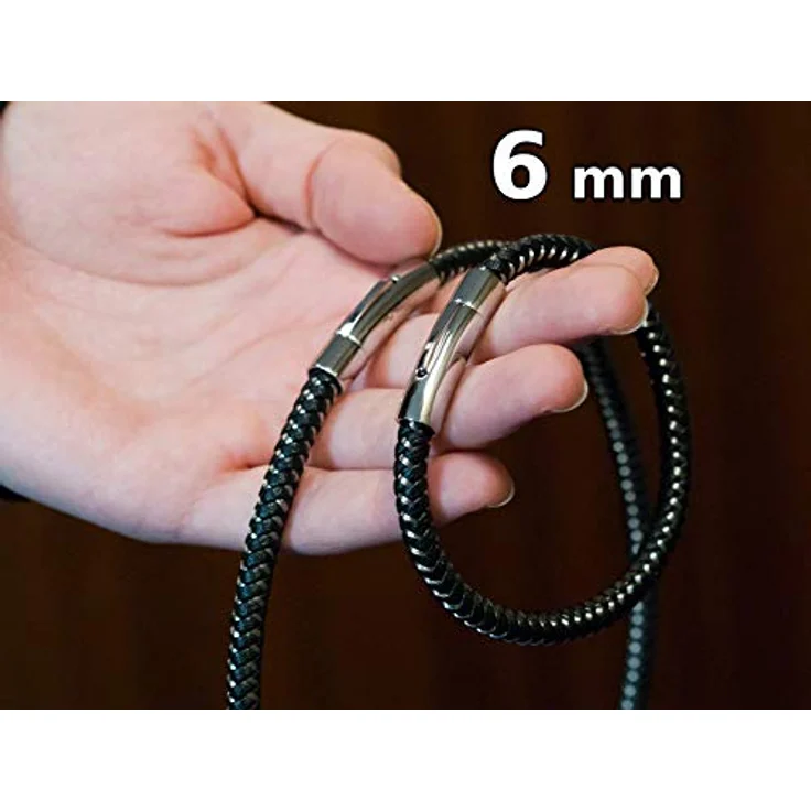 Fly Style Halskette Armband, geflochtenes Kunstleder in schwarz mit Edelstahlverschluss, Herren Kette, Länge: ca. 23 cm, Stärke: 6 mm – Bild 2