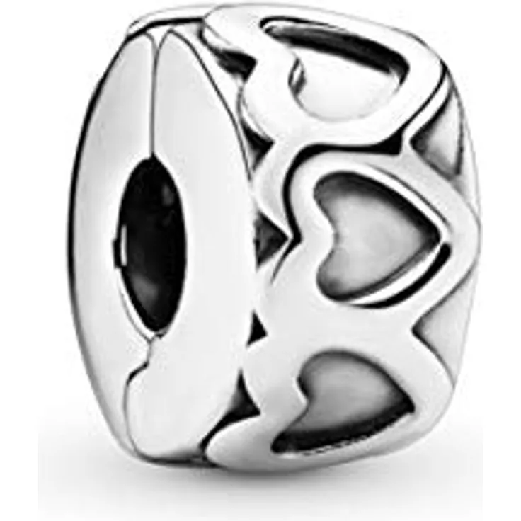 PANDORA Moments Gereihte Herzen Clip, Sterling Silber, 925, poliert, 10,5 x 6 mm