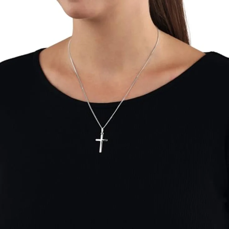 Amor Kette mit Kreuz-Anhänger aus 925 Sterling Silber, Unisex Halsschmuck, 45 cm, Geschenkbox – Bild 5