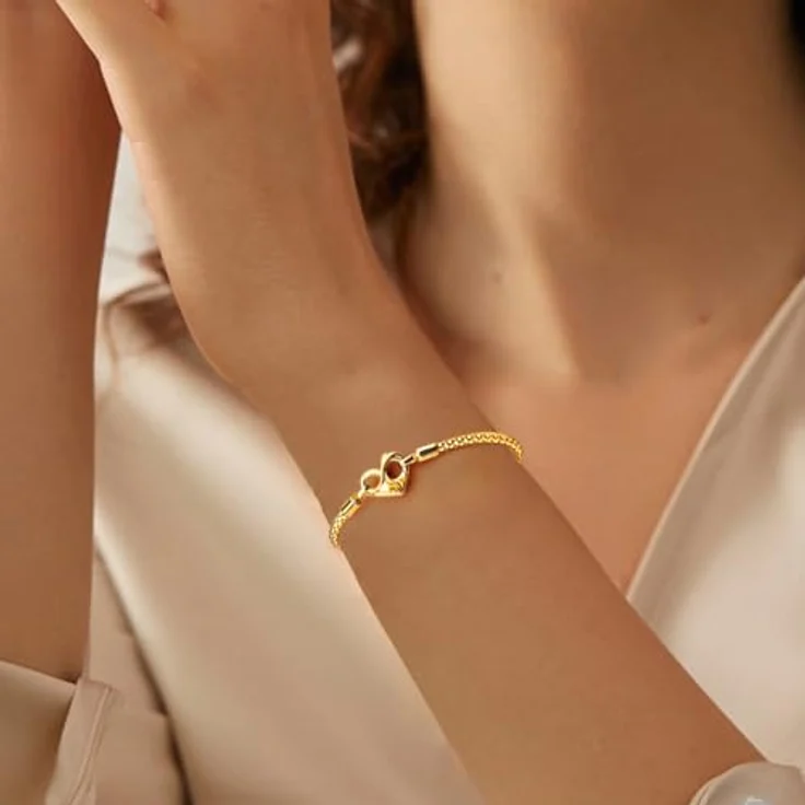 APUUESN Infinity Nietenketten Charms Anhänger Armband Herz 20CM aus Sterling Silber S925, goldfarben, hypoallergen, Geschenkbox für Damen – Bild 2
