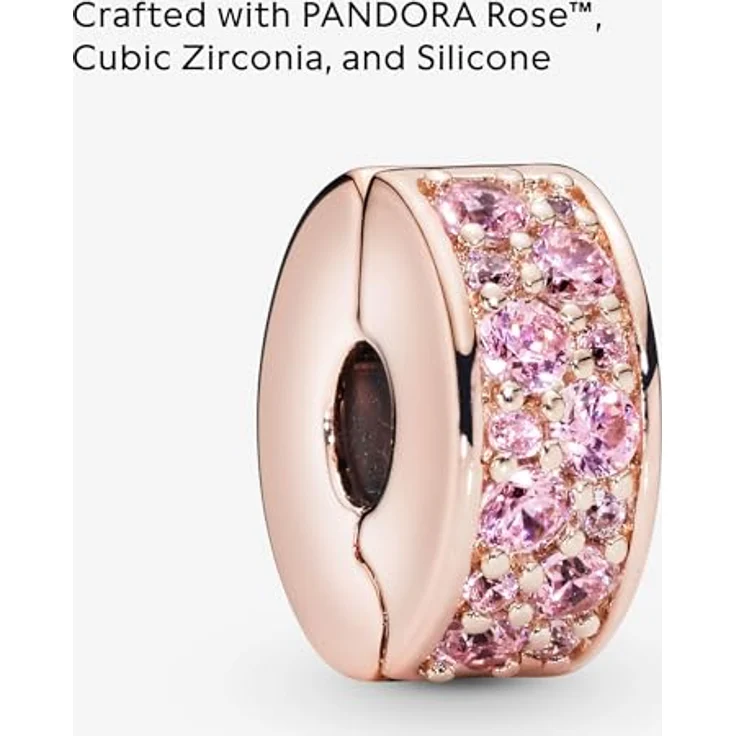 PANDORA Moments Collection, Rosafarbener Pavé Clip aus 14 Karat rosévergoldeter Metalllegierung mit Cubic Zirkonia – Bild 4