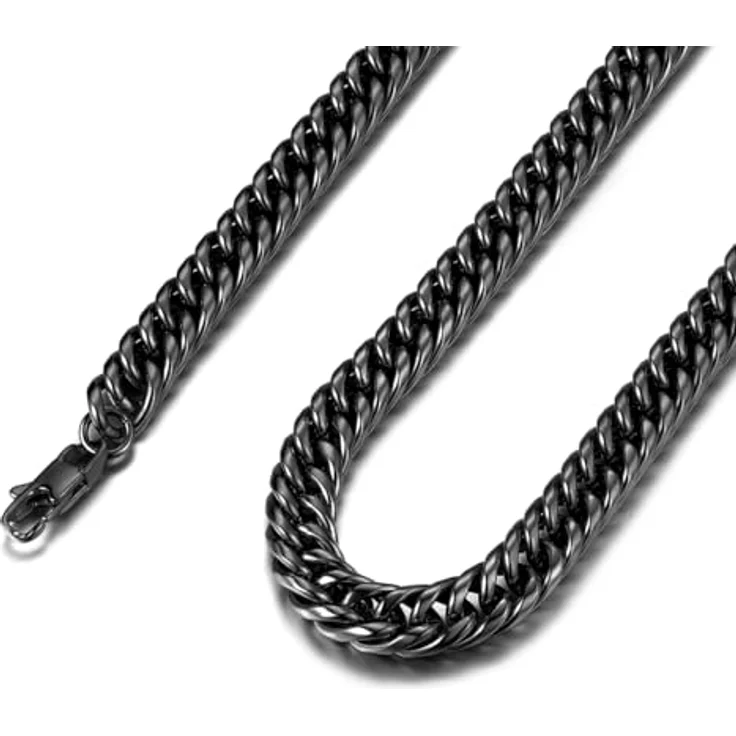 FindChic Massiv Panzerkette schwarz Herren Edelstahl Halskette 9mm, Cuban Link Design, 66cm mit Geschenkebox – Bild 1