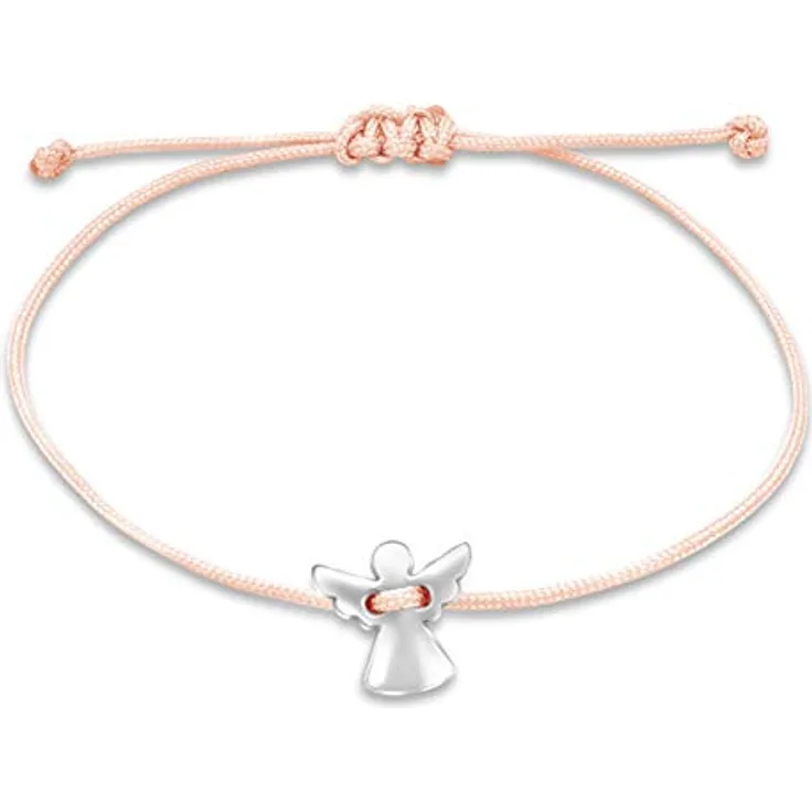 Nuoli® Schutzengel Armband Damen, verstellbar bis 20cm, rosa Stoff mit Metall Anhänger, ideal als Geschenk für Frauen und Mädchen