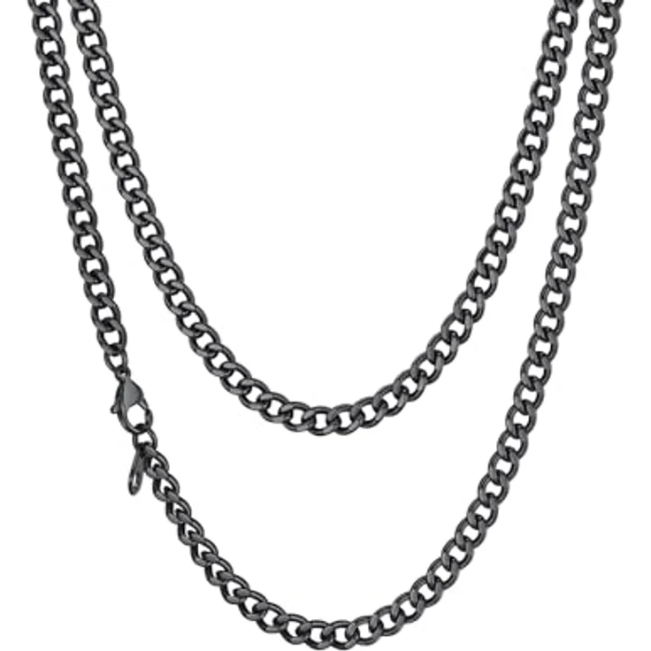 Richsteel Herren Halskette Klassische Panzerkette, 3/6/9/12mm breit, Edelstahl, kubanische Hip-Hop Kette, 36-76cm, in Silber/Schwarz/Vergoldung als Herren Geschenk – Bild 1