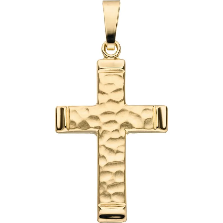JOBO Kettenanhänger Kreuz, 375 Gelbgold gehämmert, 30 mm